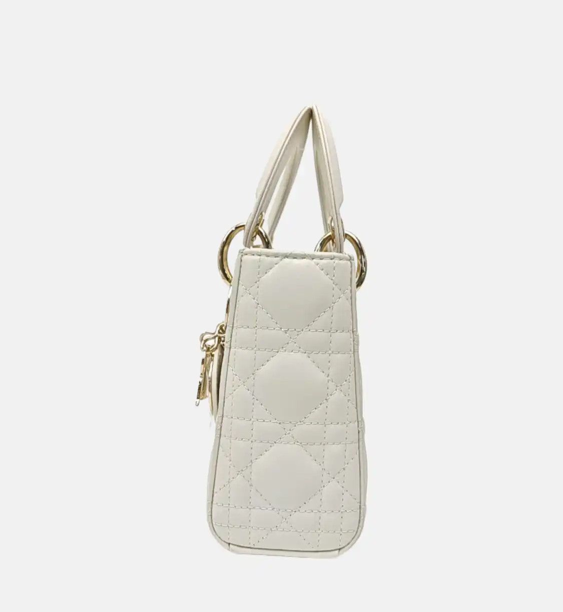 Dior DIOR Lady Dior mini white sheepskin rattan plaid quilted Lady mini shoulder bag Size ONE SIZE - 3 Thumbnail