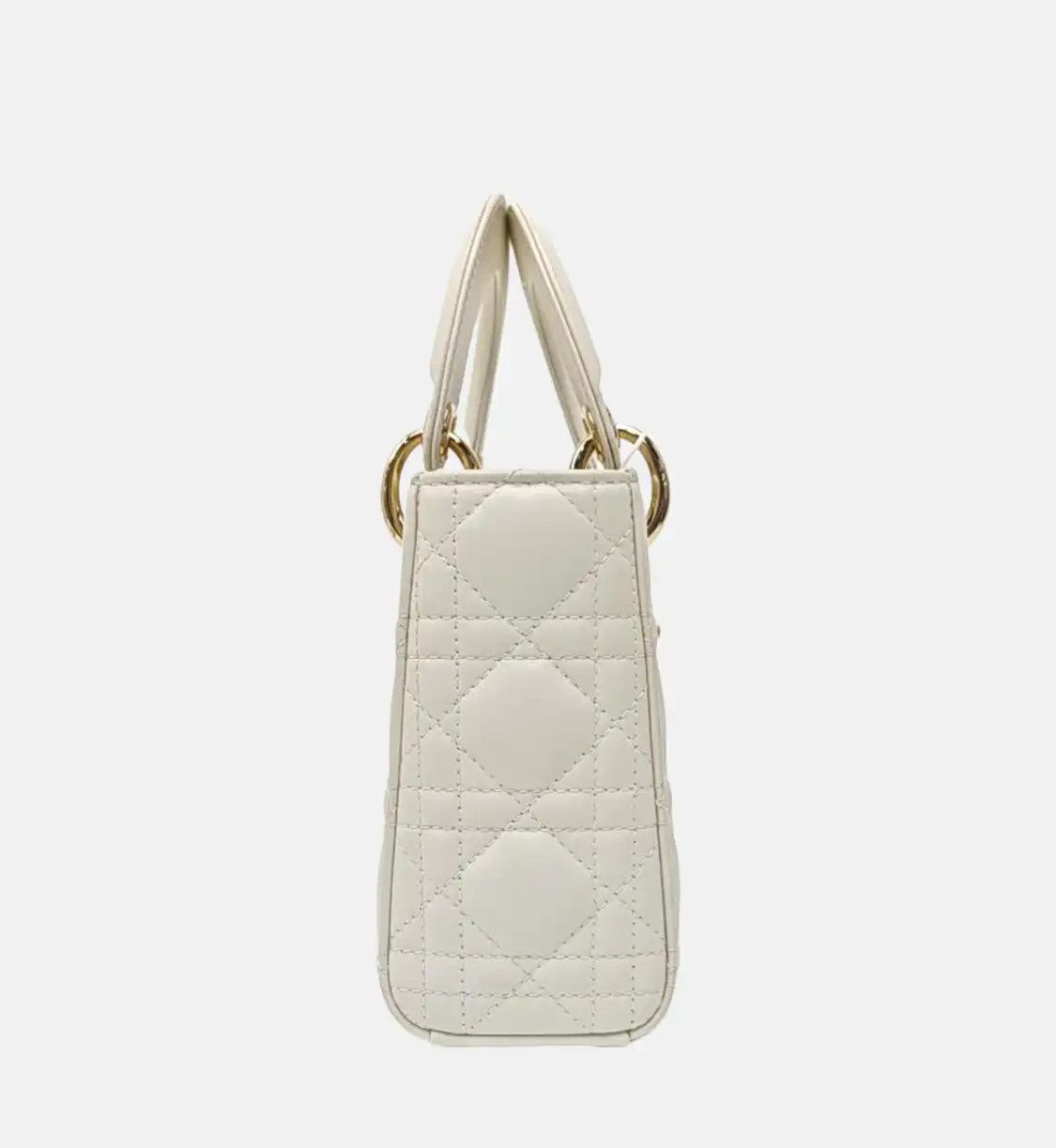 Dior DIOR Lady Dior mini white sheepskin rattan plaid quilted Lady mini shoulder bag Size ONE SIZE - 4 Thumbnail