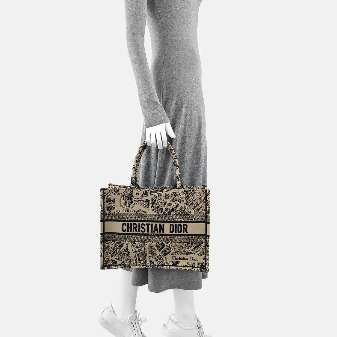 Dior DIOR Book Tote Medium grey brown canvas embroidery handbag Size ONE SIZE - 2 Thumbnail
