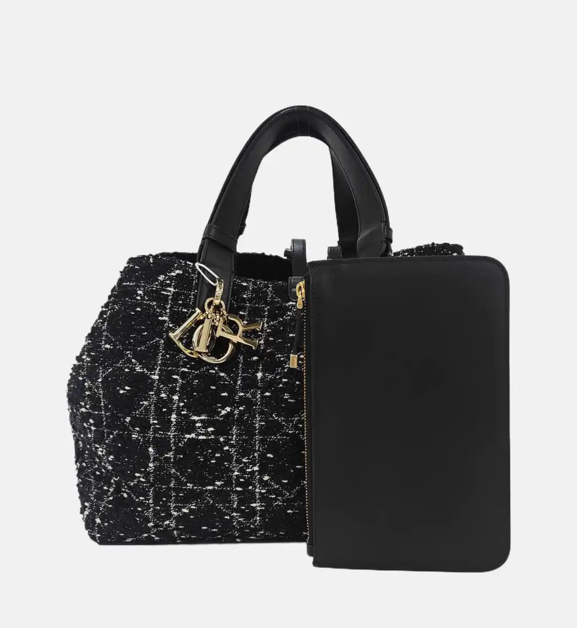Dior DIOR Toujours Medium black fabric rattan plaid quilted handbag shoulder bag gold Size ONE SIZE - 8 Thumbnail