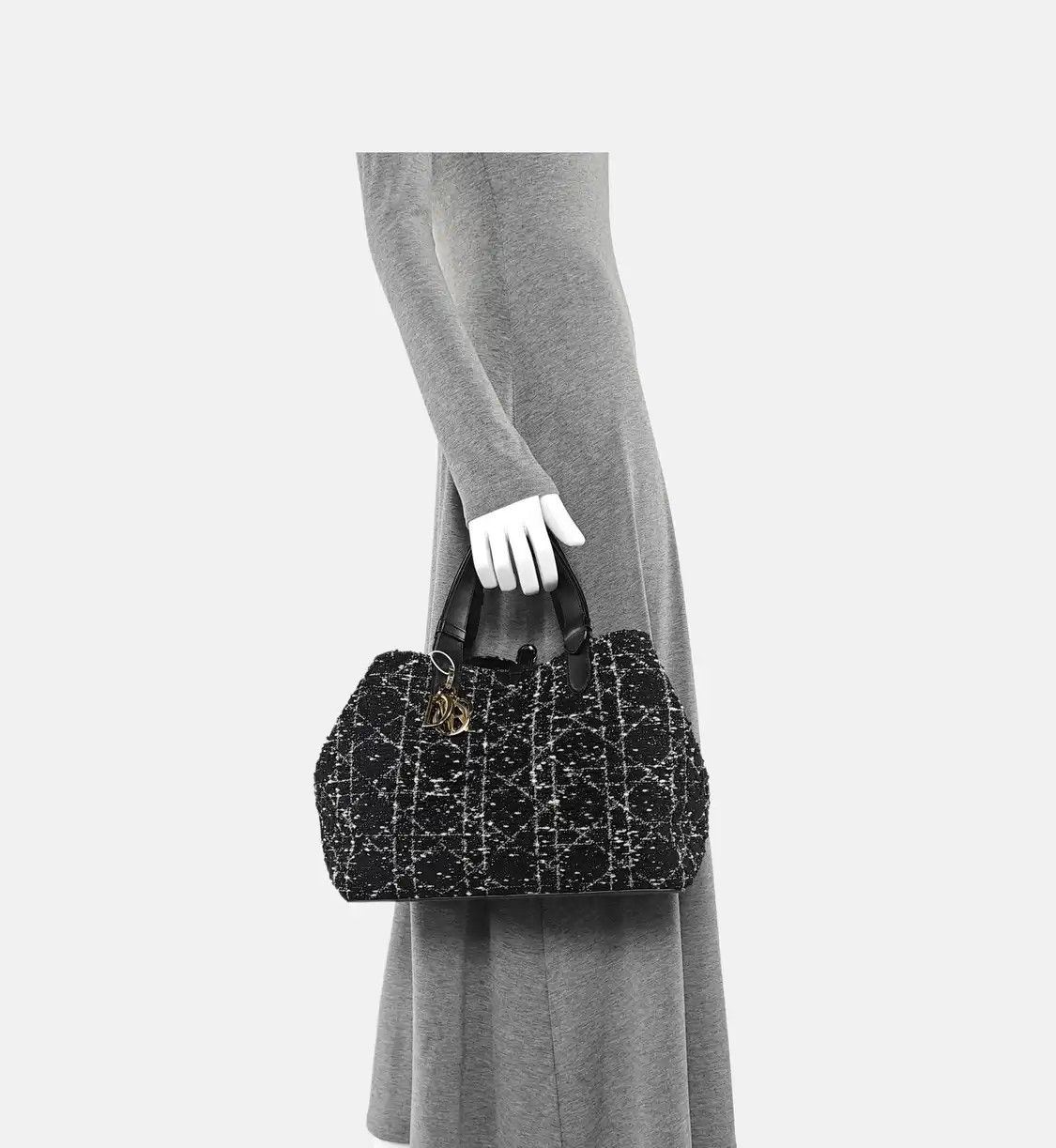 Dior DIOR Toujours Medium black fabric rattan plaid quilted handbag shoulder bag gold Size ONE SIZE - 2 Thumbnail