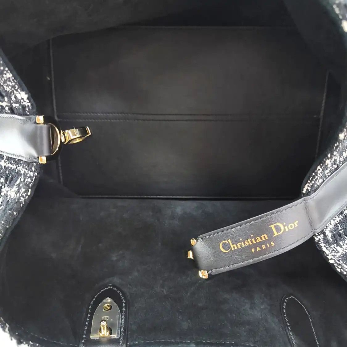 Dior DIOR Toujours Medium black fabric rattan plaid quilted handbag shoulder bag gold Size ONE SIZE - 7 Thumbnail