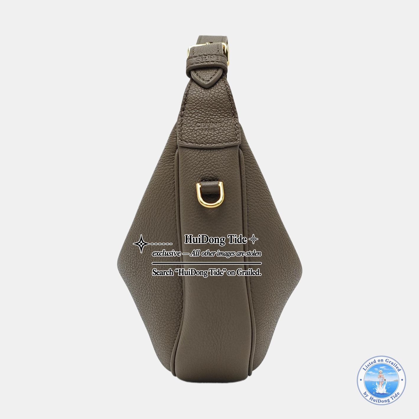 Celine CELINE Lulu Teen Pebbled Leather Shoulder Bag Gray Size ONE SIZE - 3 Thumbnail