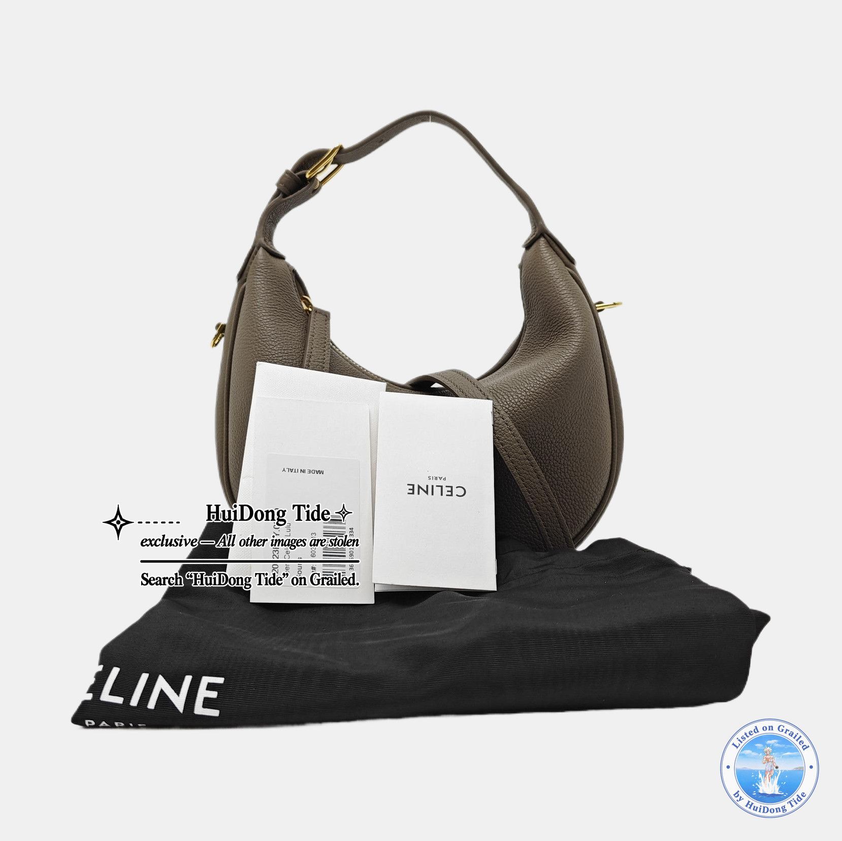 Celine CELINE Lulu Teen Pebbled Leather Shoulder Bag Gray Size ONE SIZE - 7 Thumbnail