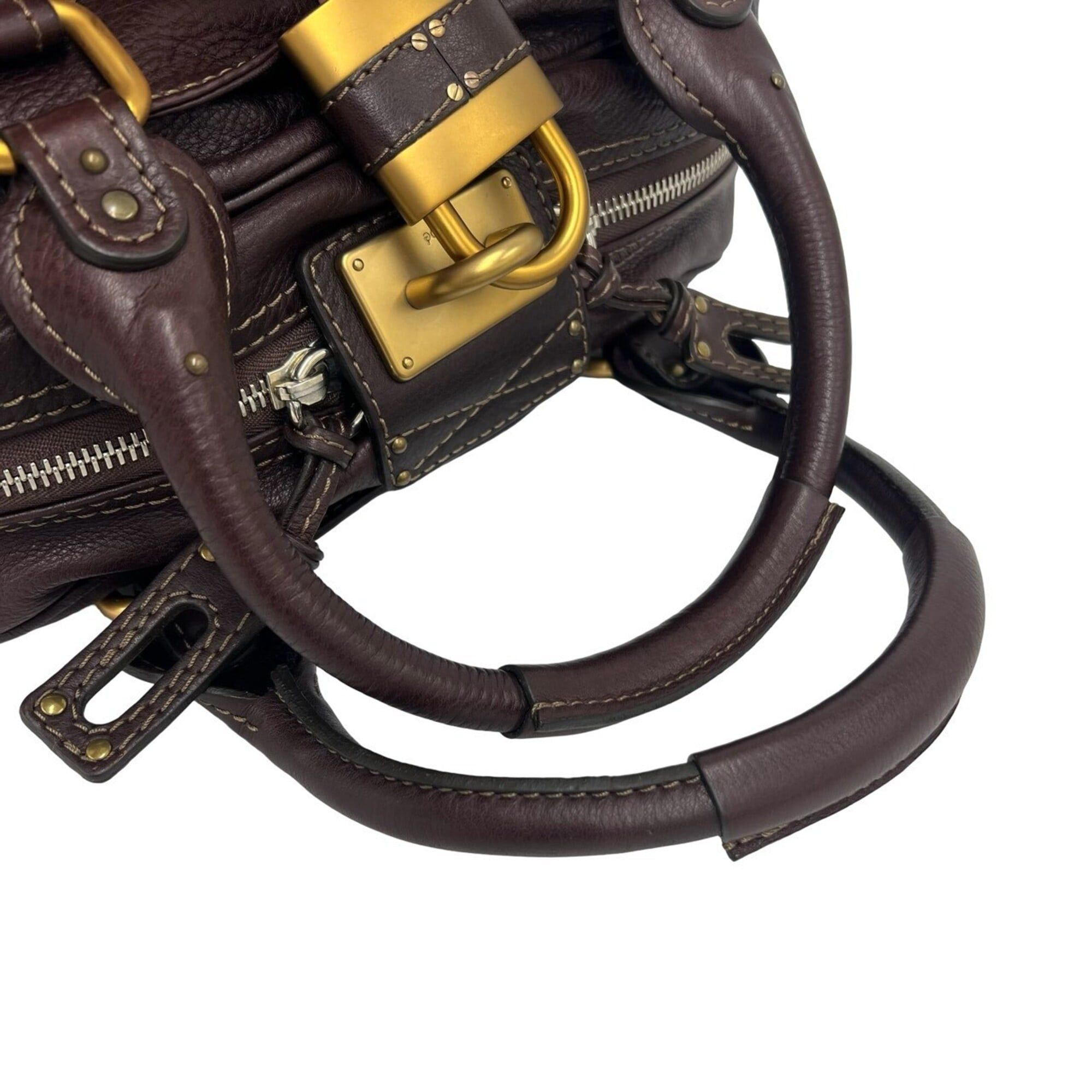 Chloe Chloé Chloe Paddington Boston Bag, Logo Hardware, Leather, Genuine Handbag, Travel Brown, b94-7 Size ONE SIZE - 4 Thumbnail