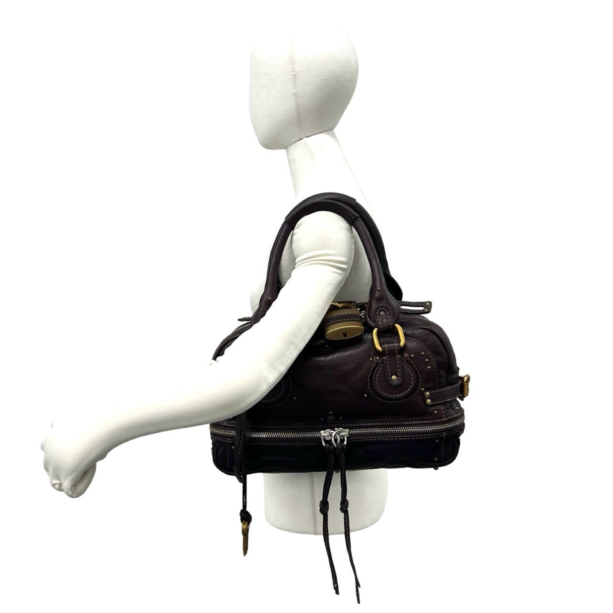Chloe Chloé Chloe Paddington Boston Bag, Logo Hardware, Leather, Genuine Handbag, Travel Brown, b94-7 Size ONE SIZE - 2 Thumbnail