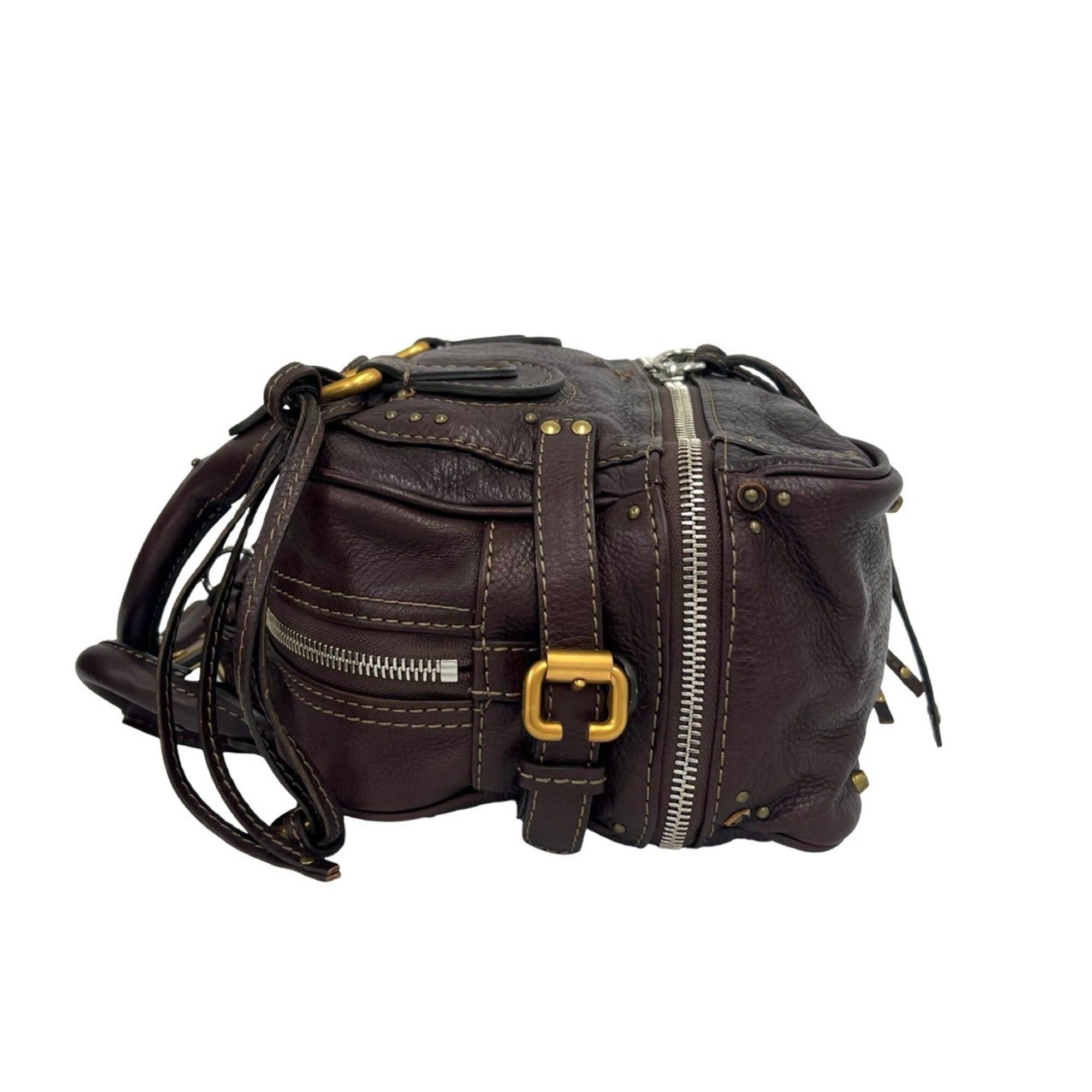 Chloe Chloé Chloe Paddington Boston Bag, Logo Hardware, Leather, Genuine Handbag, Travel Brown, b94-7 Size ONE SIZE - 5 Thumbnail