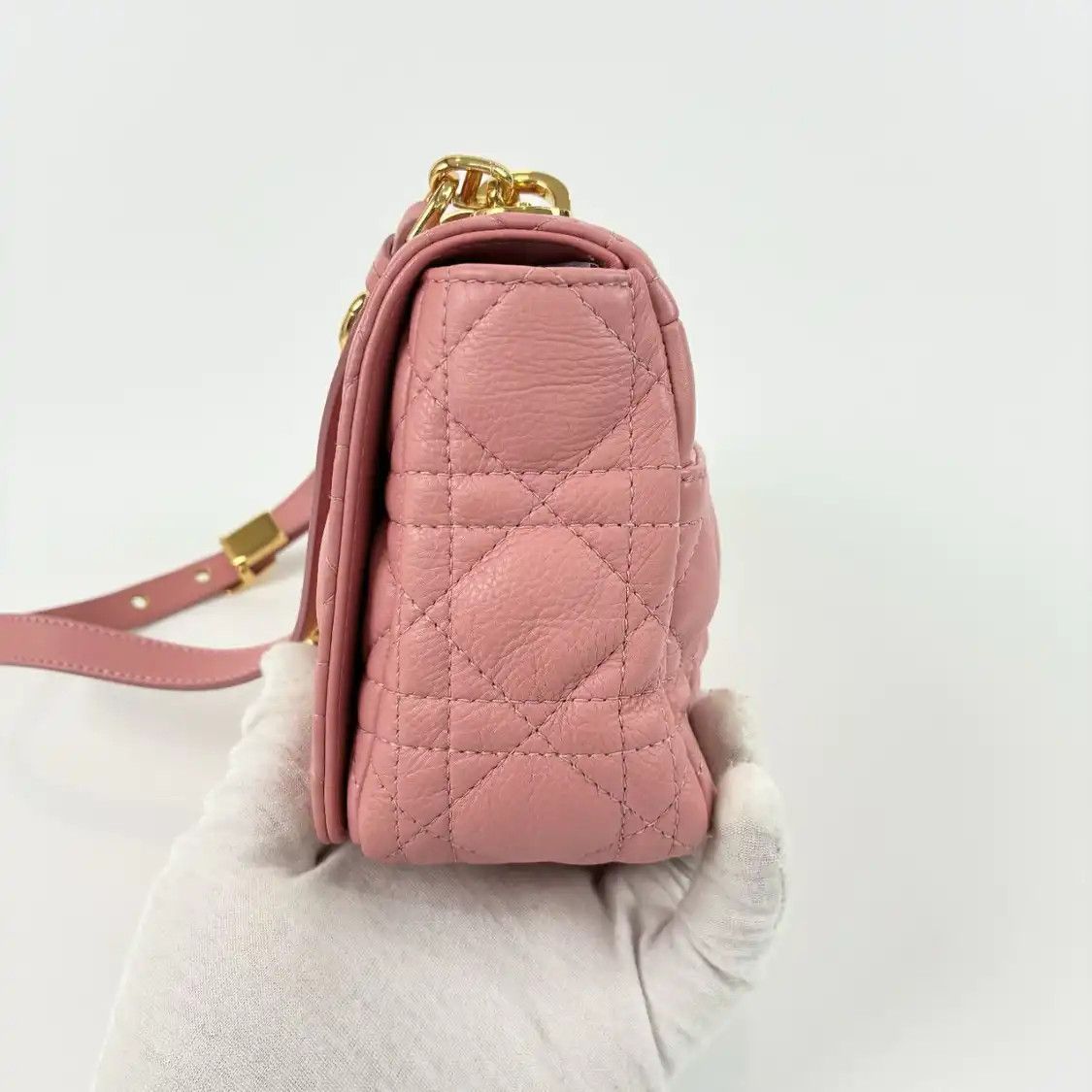 Dior DIOR Caro Small pink cowhide leather rattan plaid quilted flap bag chain bag sho Size ONE SIZE - 3 Thumbnail