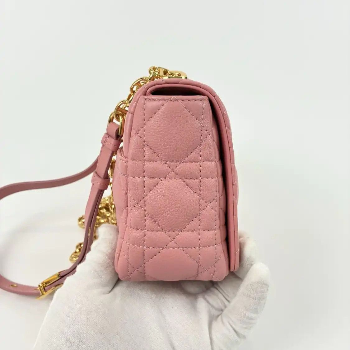 Dior DIOR Caro Small pink cowhide leather rattan plaid quilted flap bag chain bag sho Size ONE SIZE - 2 Thumbnail