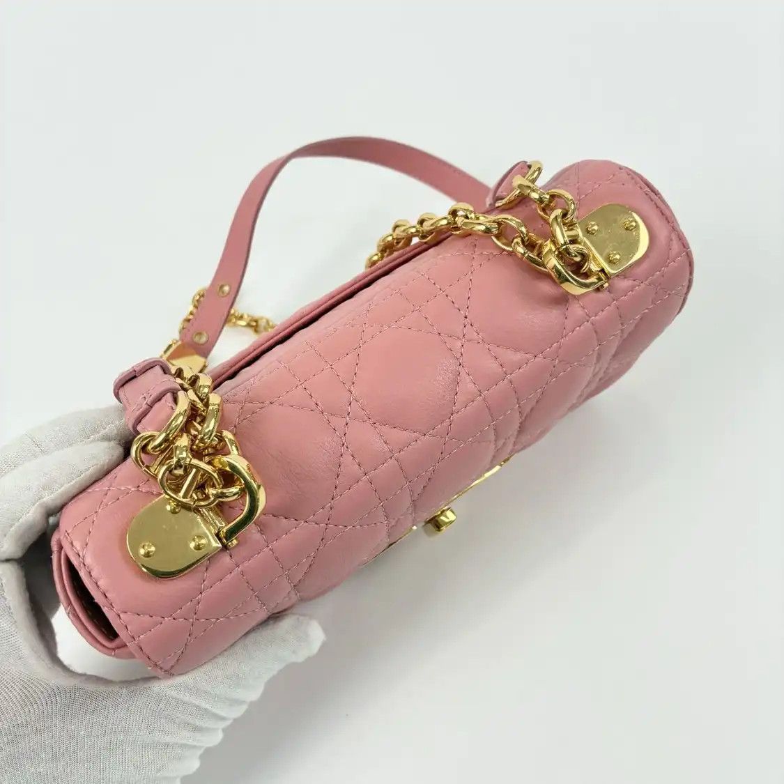 Dior DIOR Caro Small pink cowhide leather rattan plaid quilted flap bag chain bag sho Size ONE SIZE - 8 Thumbnail