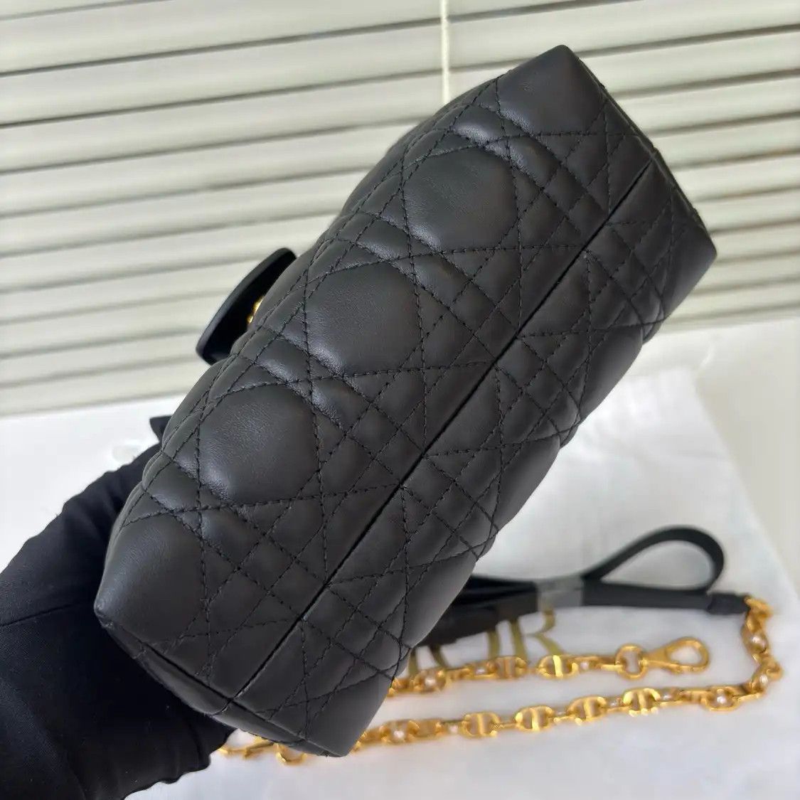 Dior DIOR Jolie Top Handle mini black sheepskin rattan plaid quilted handbag detachab Size ONE SIZE - 5 Thumbnail