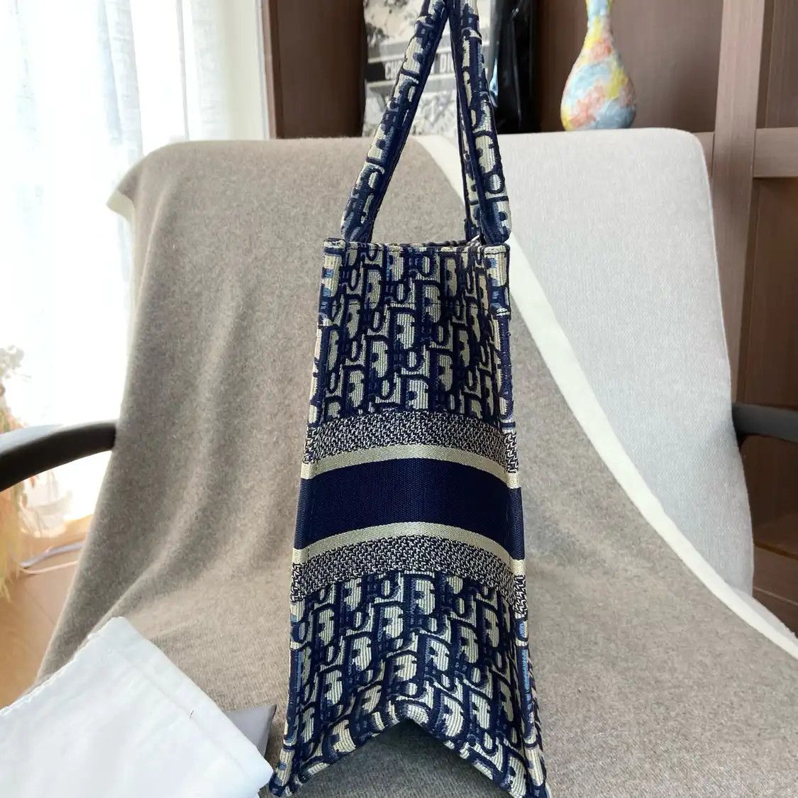 Dior DIOR Book Tote Medium blue canvas monogram embroidery handbag Size ONE SIZE - 3 Thumbnail
