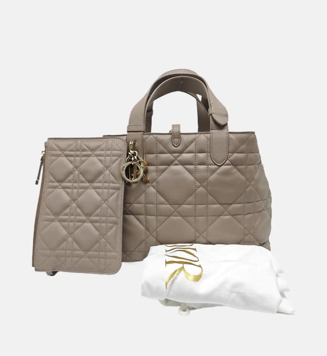 Dior DIOR Toujours Medium khaki cowhide leather rattan plaid quilted handbag shoulder Size ONE SIZE - 8 Thumbnail