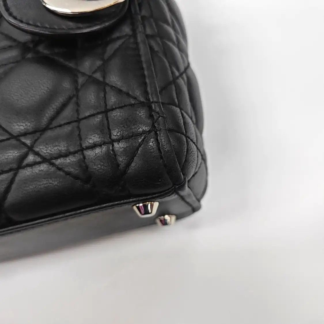 Dior DIOR Lady Dior black sheepskin rattan plaid quilted Lady mini shoulder bag handb Size ONE SIZE - 11 Thumbnail
