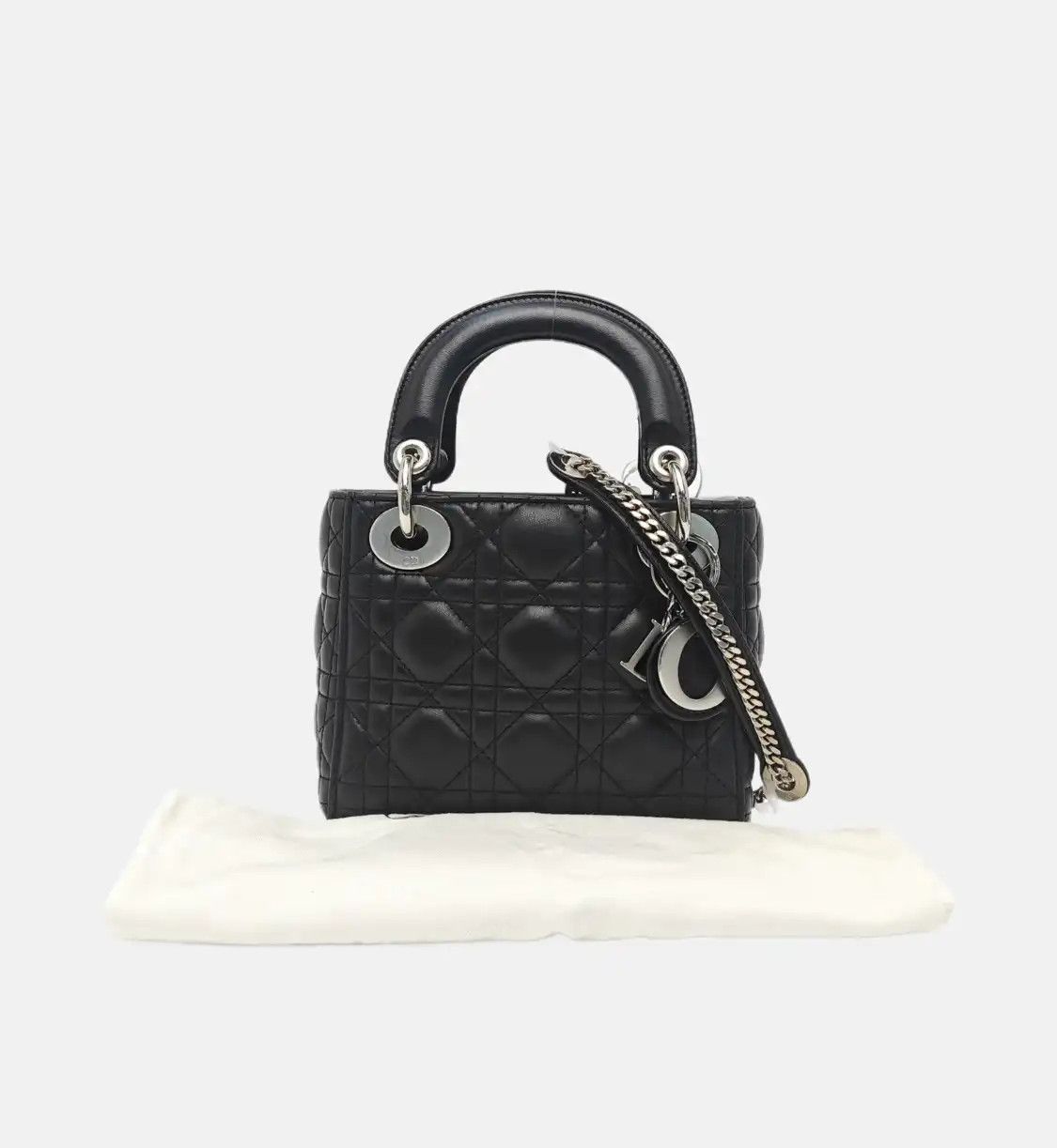 Dior DIOR Lady Dior black sheepskin rattan plaid quilted Lady mini shoulder bag handb Size ONE SIZE - 8 Thumbnail