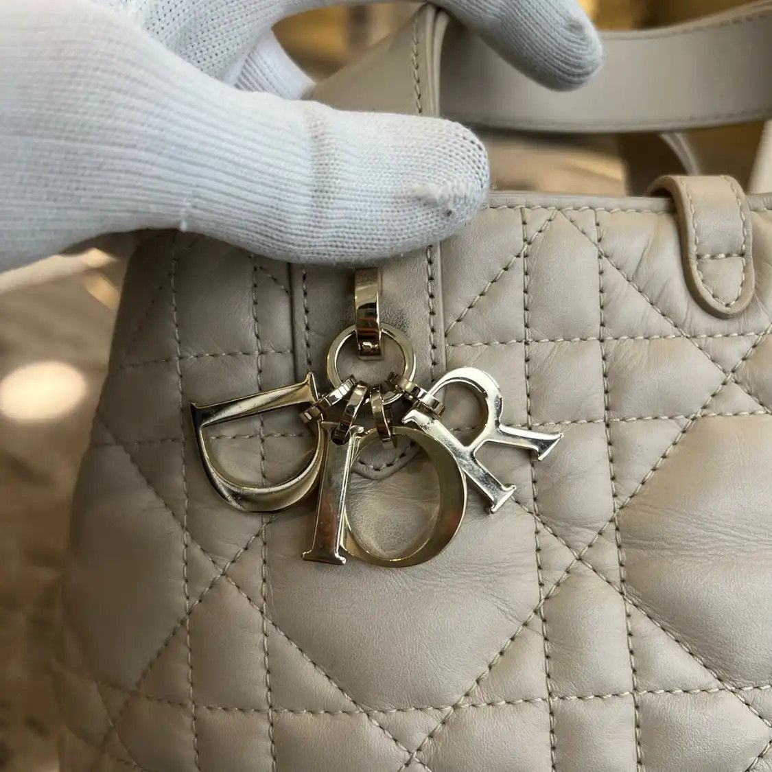 Dior DIOR Toujours Small beige cowhide leather rattan plaid quilted handbag Size ONE SIZE - 11 Thumbnail