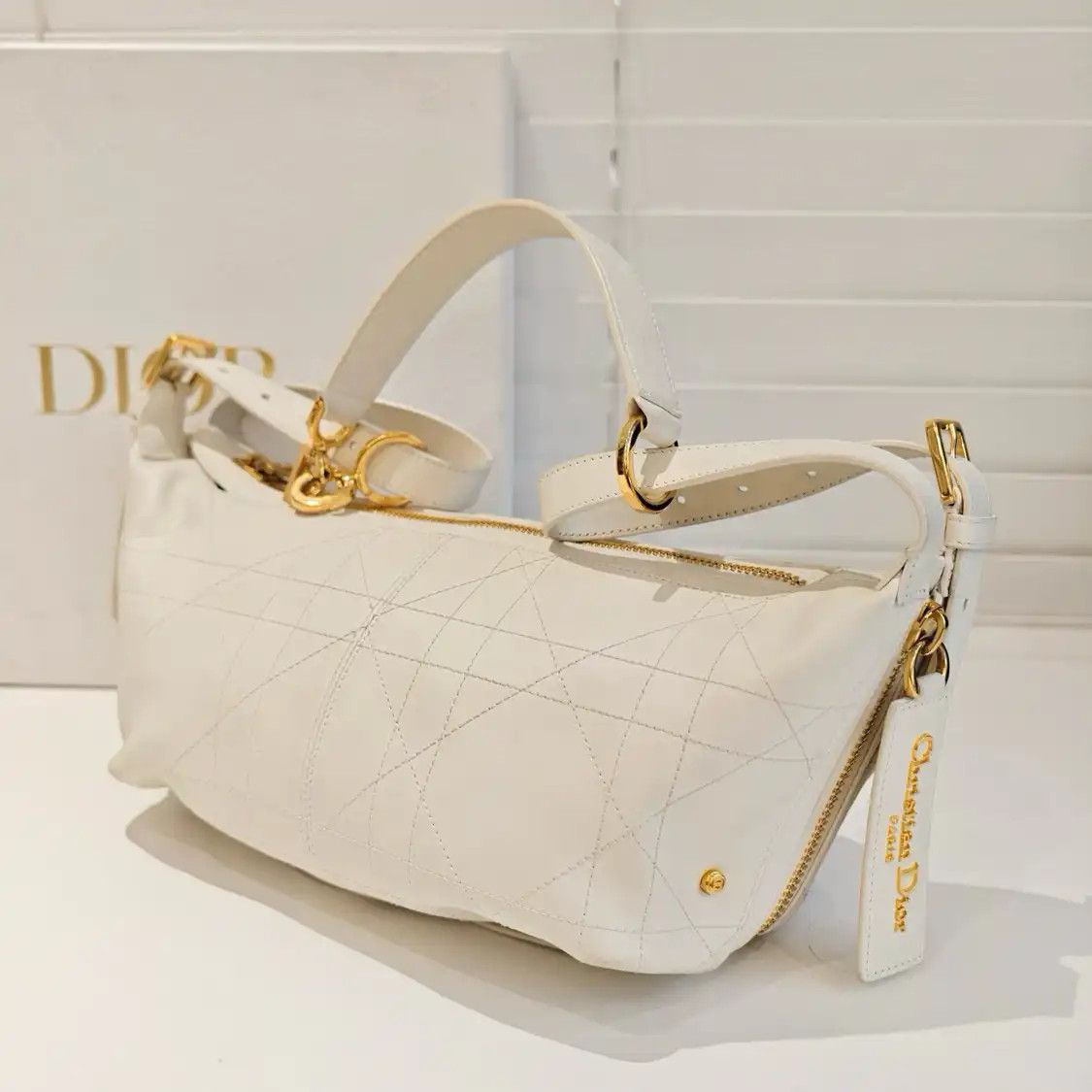 Dior DIOR D-Journey Small white cowhide leather rattan plaid quilted shoulder bag Size ONE SIZE - 3 Thumbnail