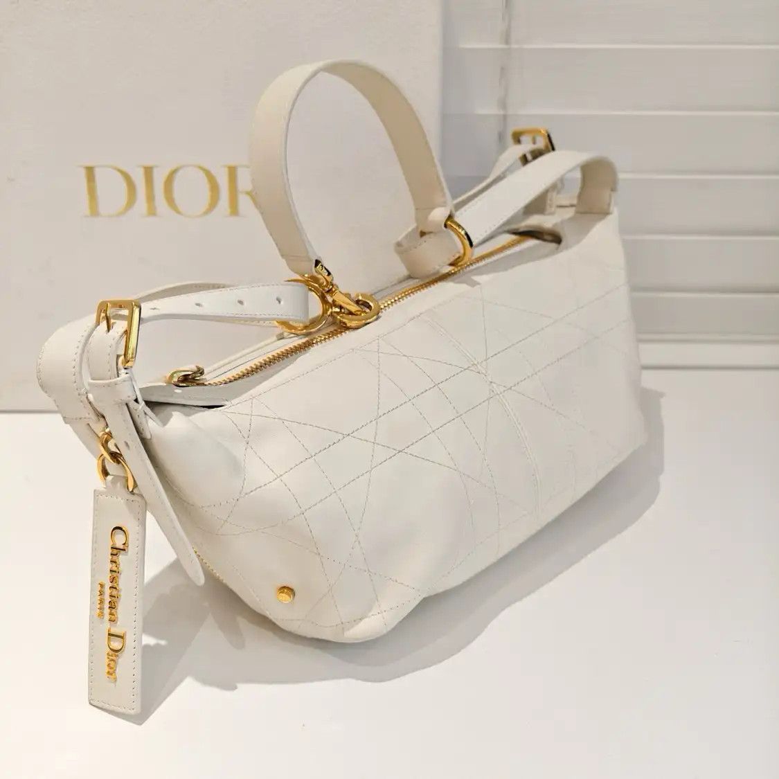 Dior DIOR D-Journey Small white cowhide leather rattan plaid quilted shoulder bag Size ONE SIZE - 2 Thumbnail