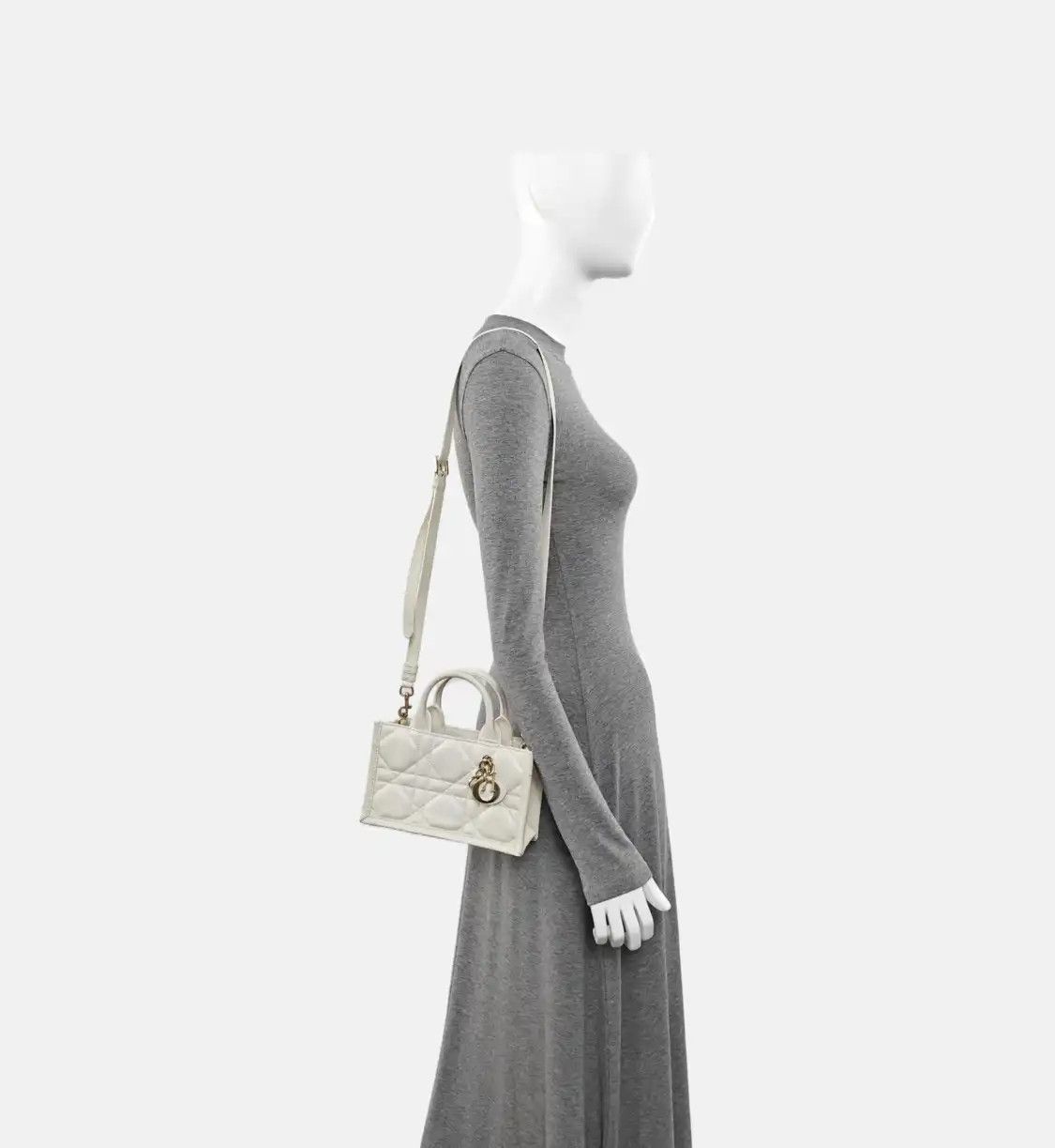 Dior DIOR Book Tote mini white cowhide leather rattan plaid quilted shoulder bag cros Size ONE SIZE - 2 Thumbnail