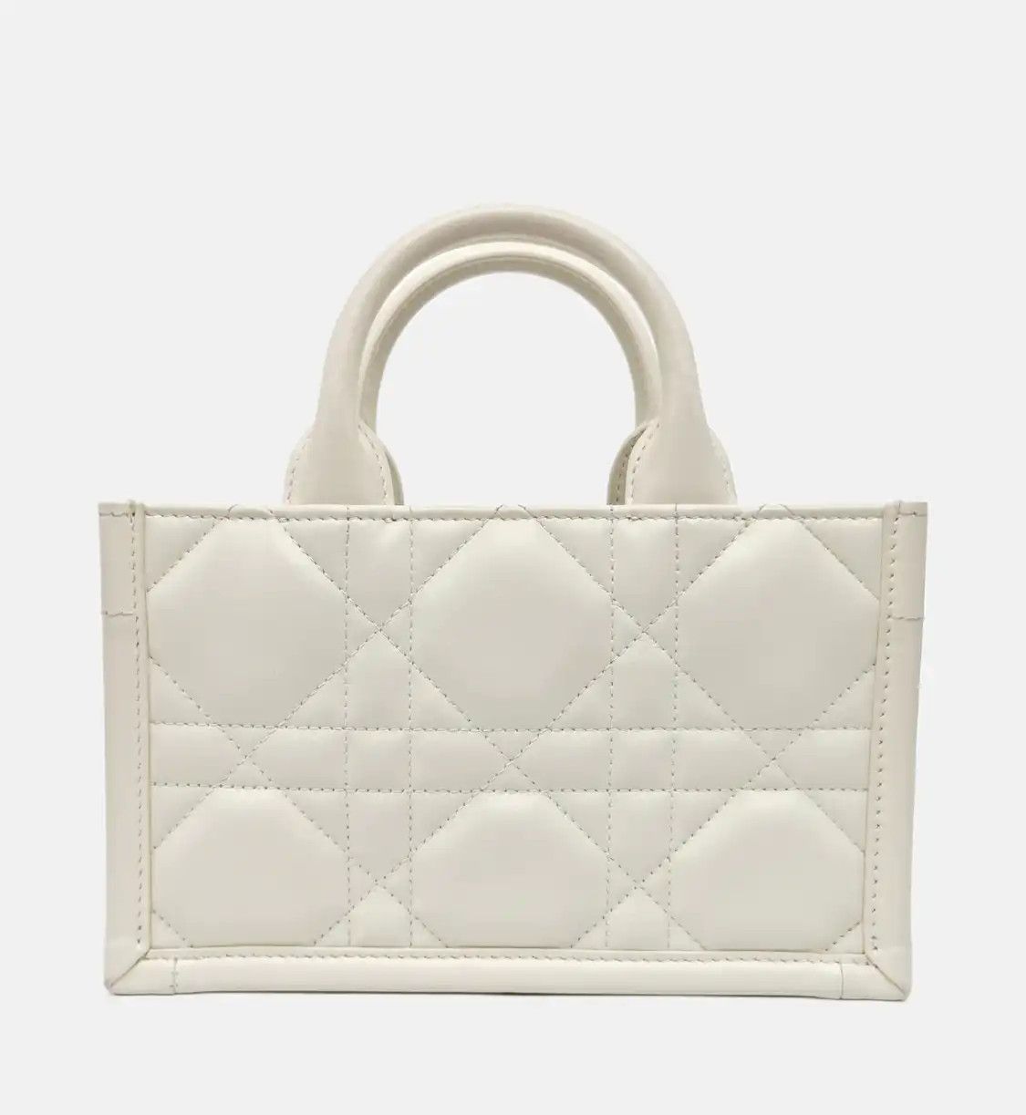 Dior DIOR Book Tote mini white cowhide leather rattan plaid quilted shoulder bag cros Size ONE SIZE - 5 Thumbnail