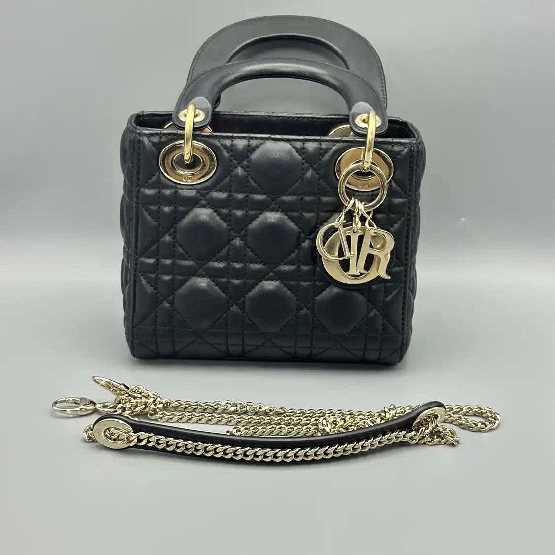 Dior DIOR Lady Dior mini black sheepskin rattan plaid quilted Lady mini shoulder bag Size ONE SIZE - 7 Thumbnail