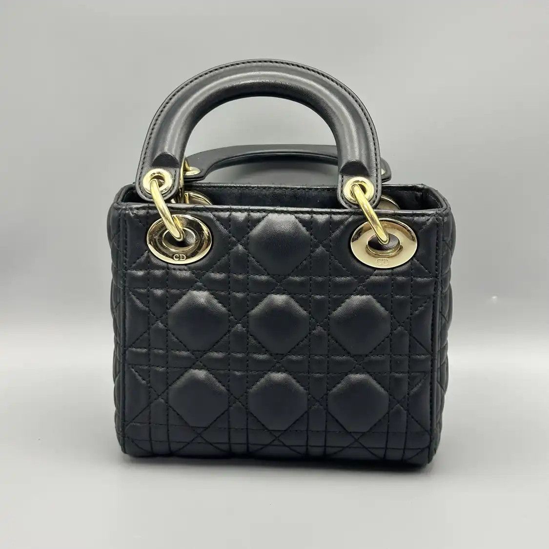 Dior DIOR Lady Dior mini black sheepskin rattan plaid quilted Lady mini shoulder bag Size ONE SIZE - 4 Thumbnail