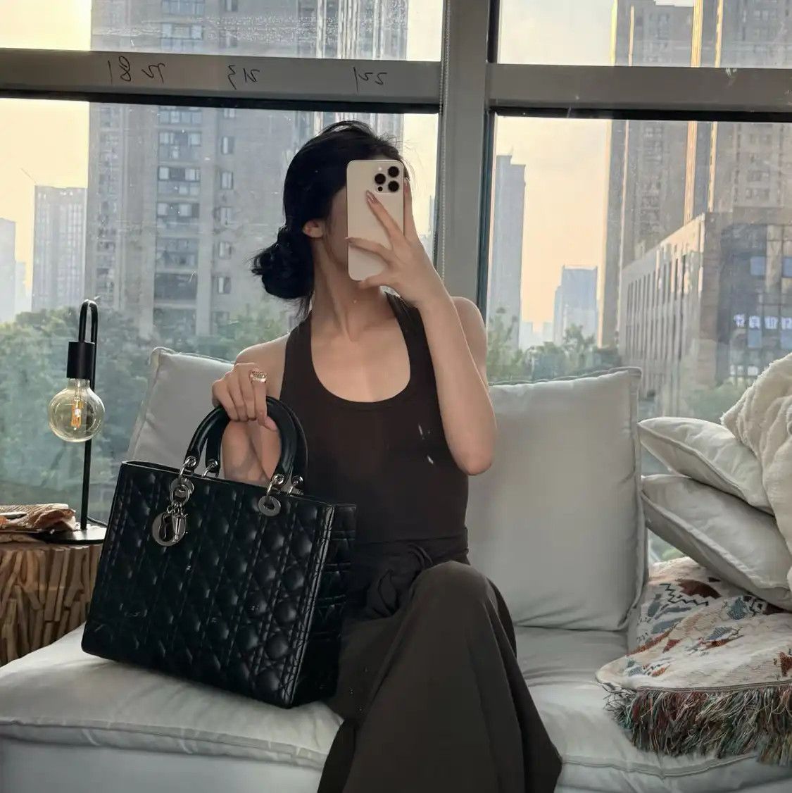 Dior DIOR Lady Dior Large black sheepskin rattan plaid quilted Lady Large crossbody b Size ONE SIZE - 9 Thumbnail