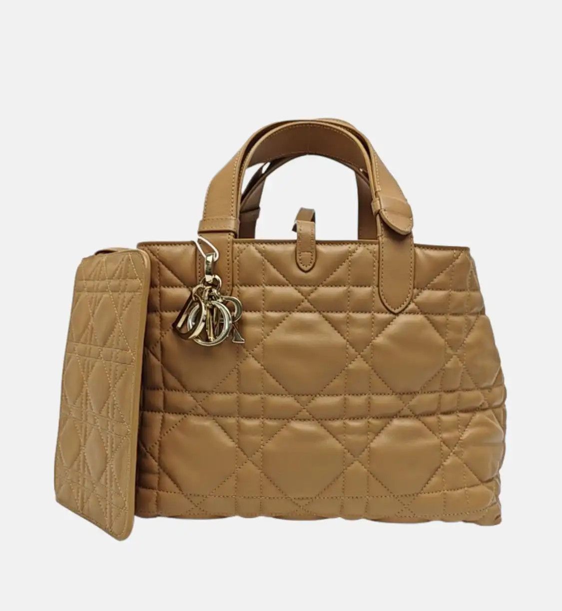Dior DIOR Toujours Medium gold cowhide leather rattan plaid quilted handbag gold hard Size ONE SIZE - 8 Thumbnail