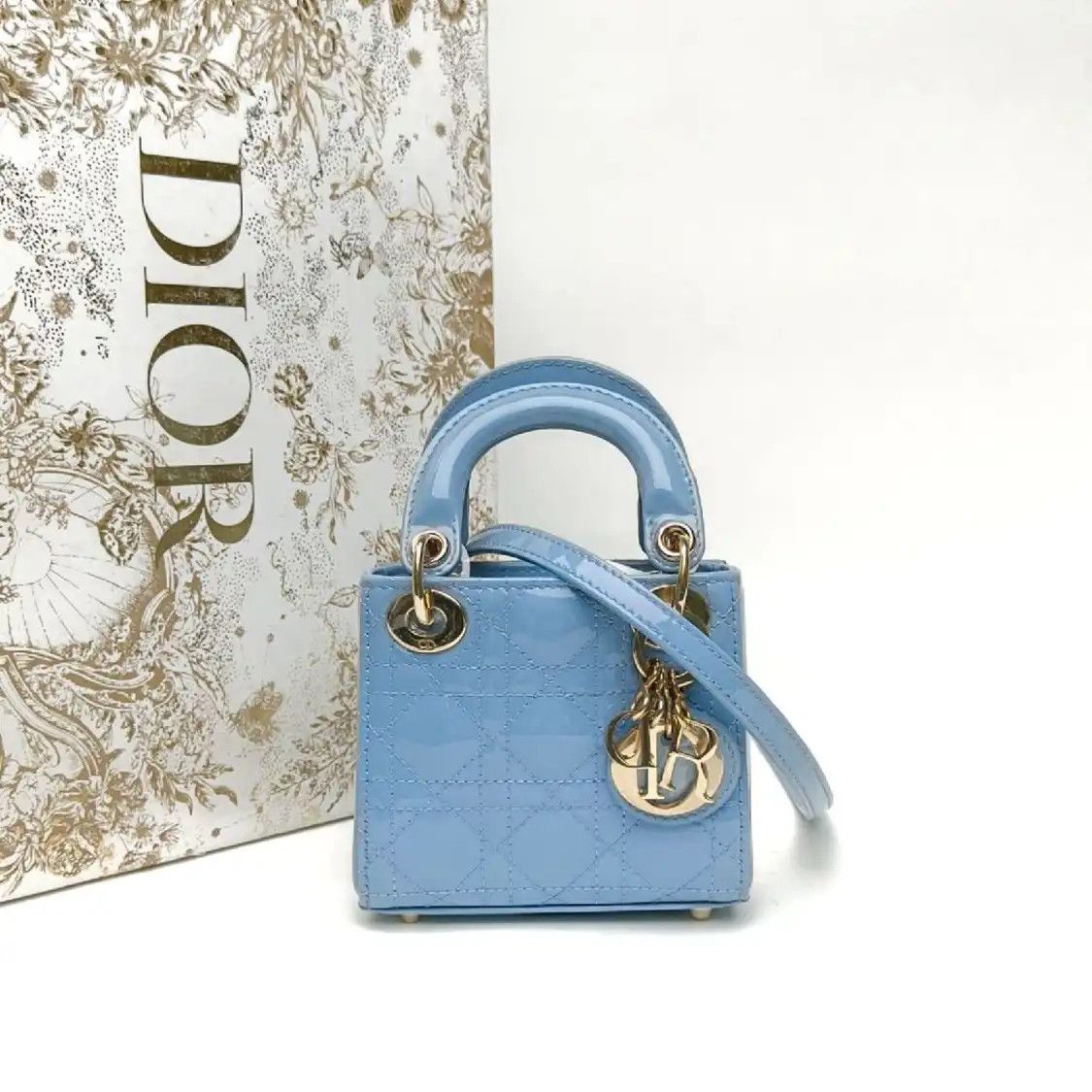 Dior DIOR Lady Dior micro blue cowhide leather rattan plaid quilted Lady mini shoulde Size ONE SIZE - 4 Thumbnail