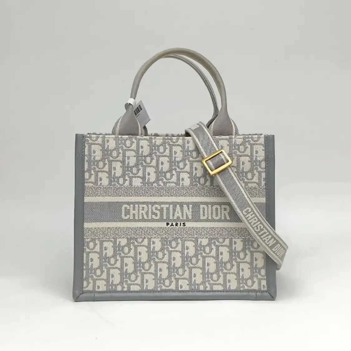 Dior DIOR Book Tote Small grey canvas monogram jacquard handbag gold hardware detacha Size ONE SIZE - 4 Thumbnail