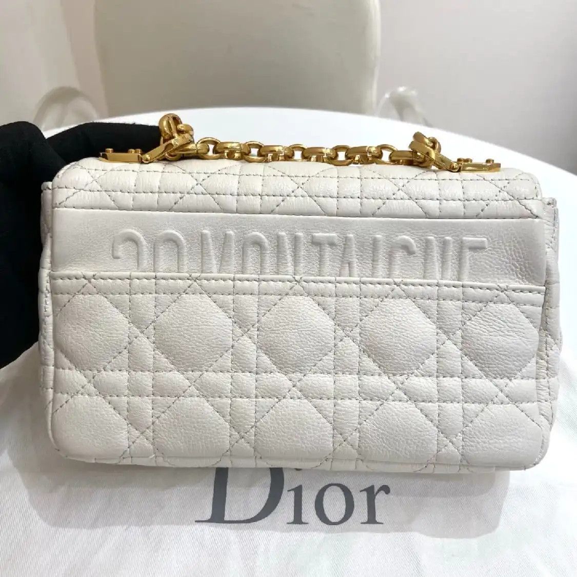 Dior DIOR Caro Small white sheepskin rattan plaid quilted crossbody bag Size ONE SIZE - 3 Thumbnail