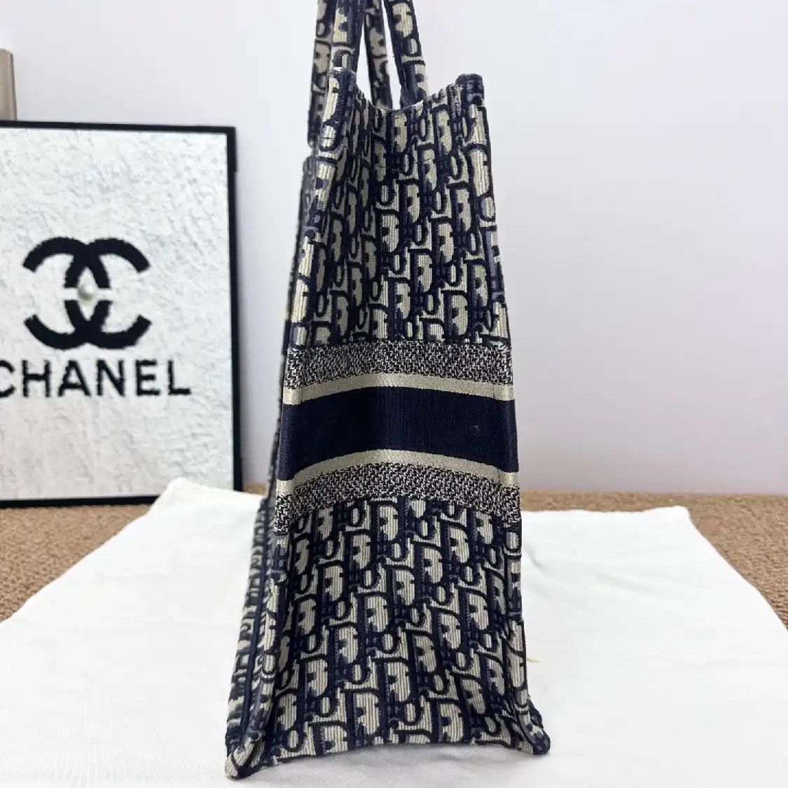 Dior DIOR Book Tote Large blue canvas monogram embroidery shoulder bag Size ONE SIZE - 3 Thumbnail