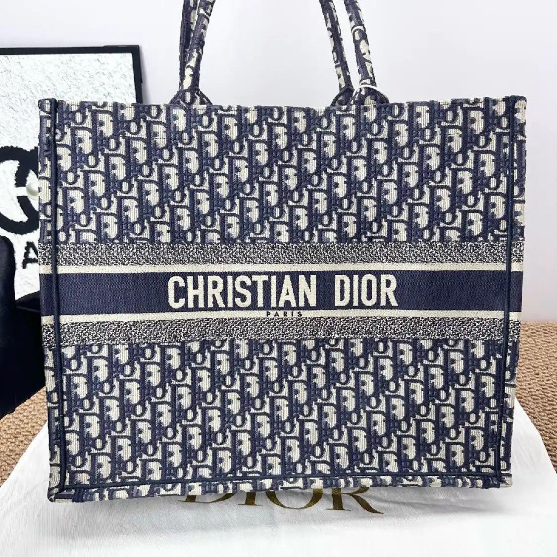Dior DIOR Book Tote Large blue canvas monogram embroidery shoulder bag Size ONE SIZE - 2 Thumbnail