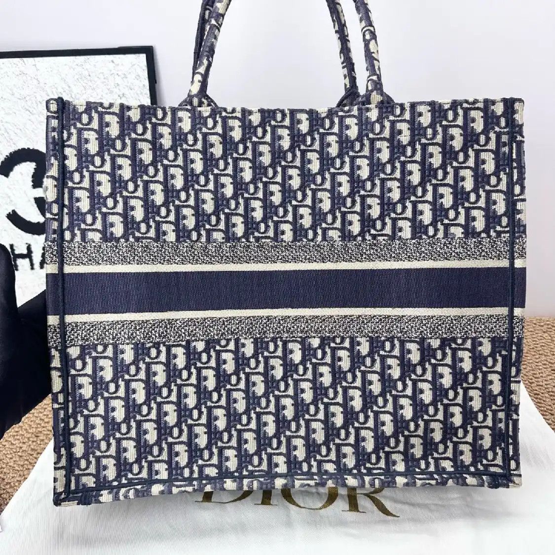 Dior DIOR Book Tote Large blue canvas monogram embroidery shoulder bag Size ONE SIZE - 5 Thumbnail