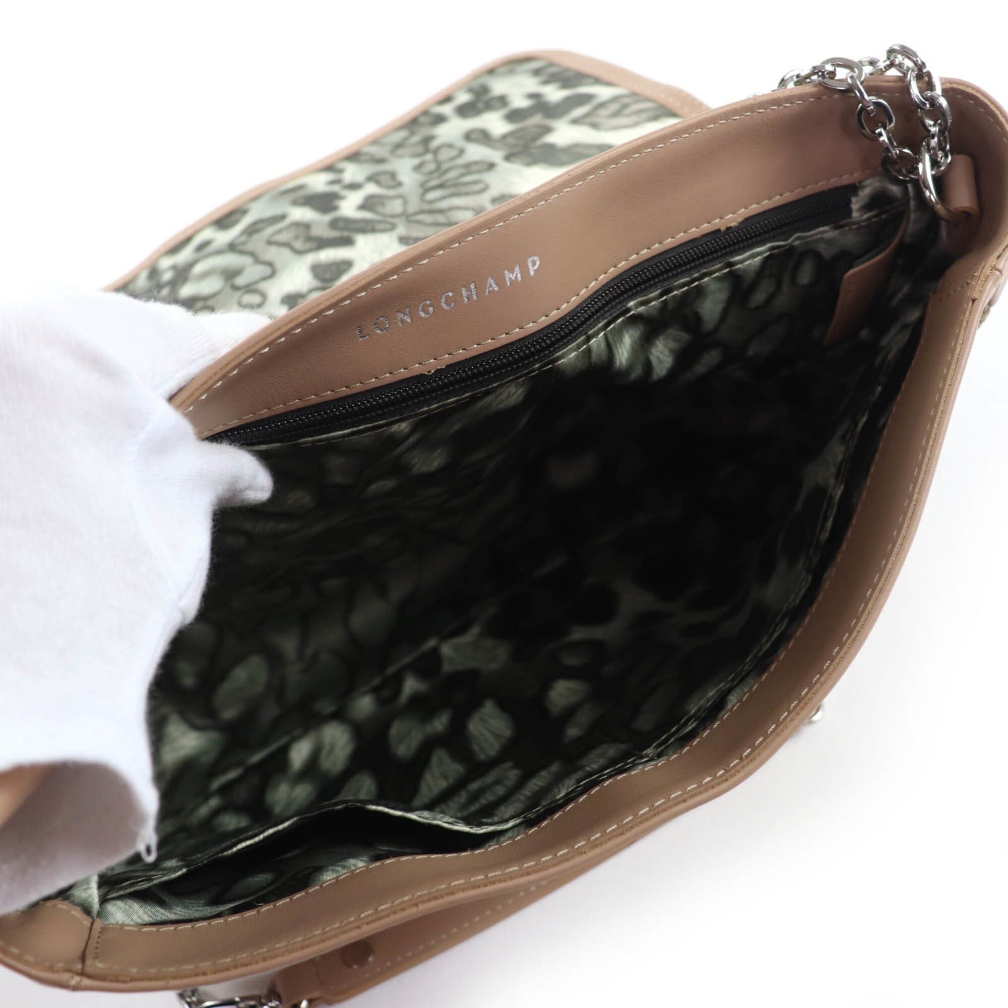 Longchamp Longchamp Amazone Chain 2-Way Leather Handbag/Shoulder Bag, Brown, with Dust Made in France, Women's Size ONE SIZE - 9 Thumbnail