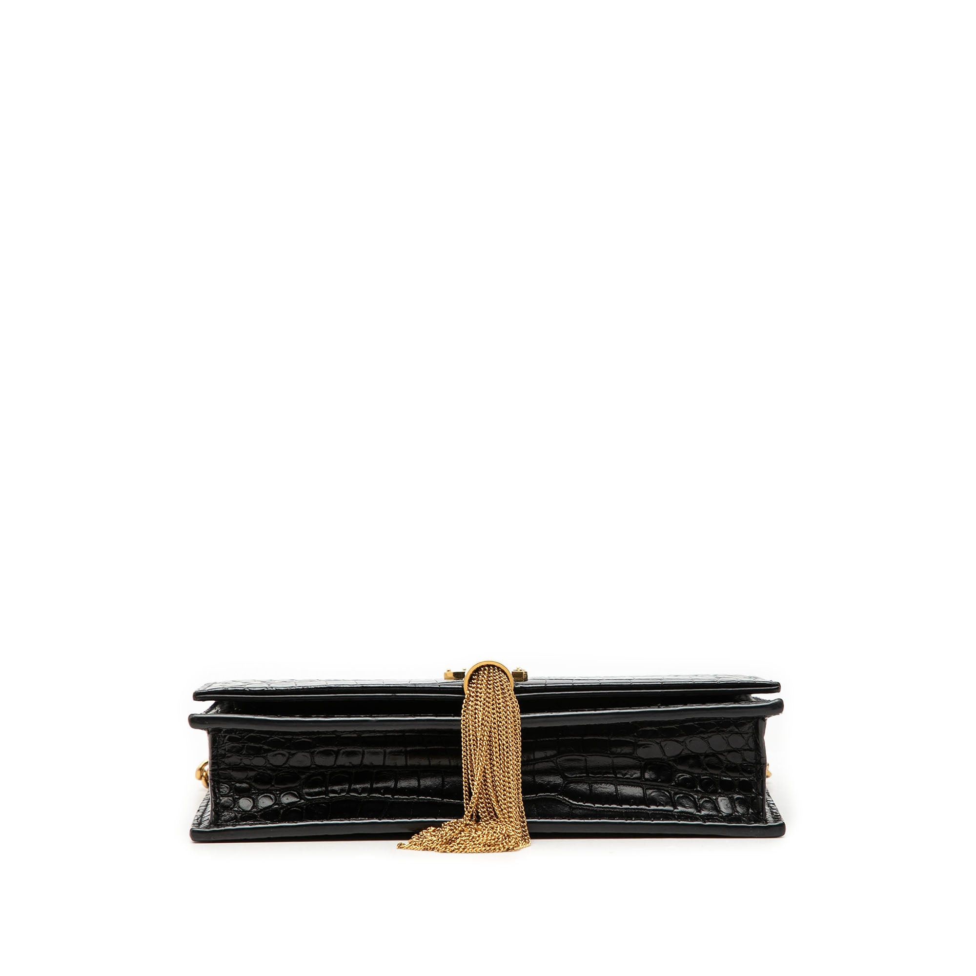 Saint Laurent Paris Croc Embossed Leather Monogram Kate Tassel Crossbody Size ONE SIZE - 3 Thumbnail