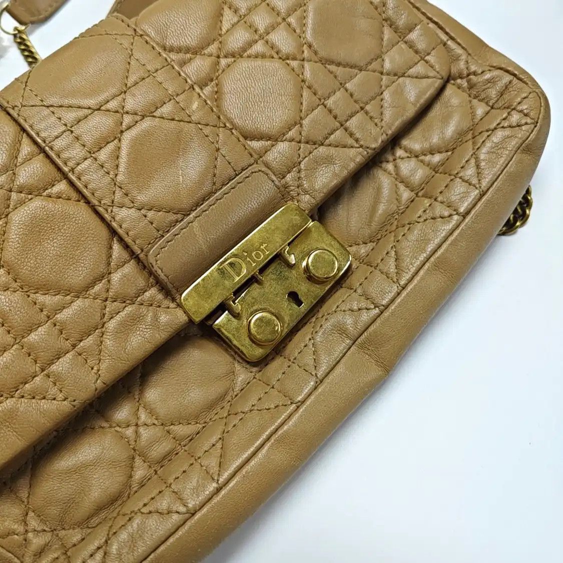 Dior DIOR Miss Dior khaki cowhide leather rattan plaid quilted shoulder bag crossbody Size ONE SIZE - 10 Thumbnail