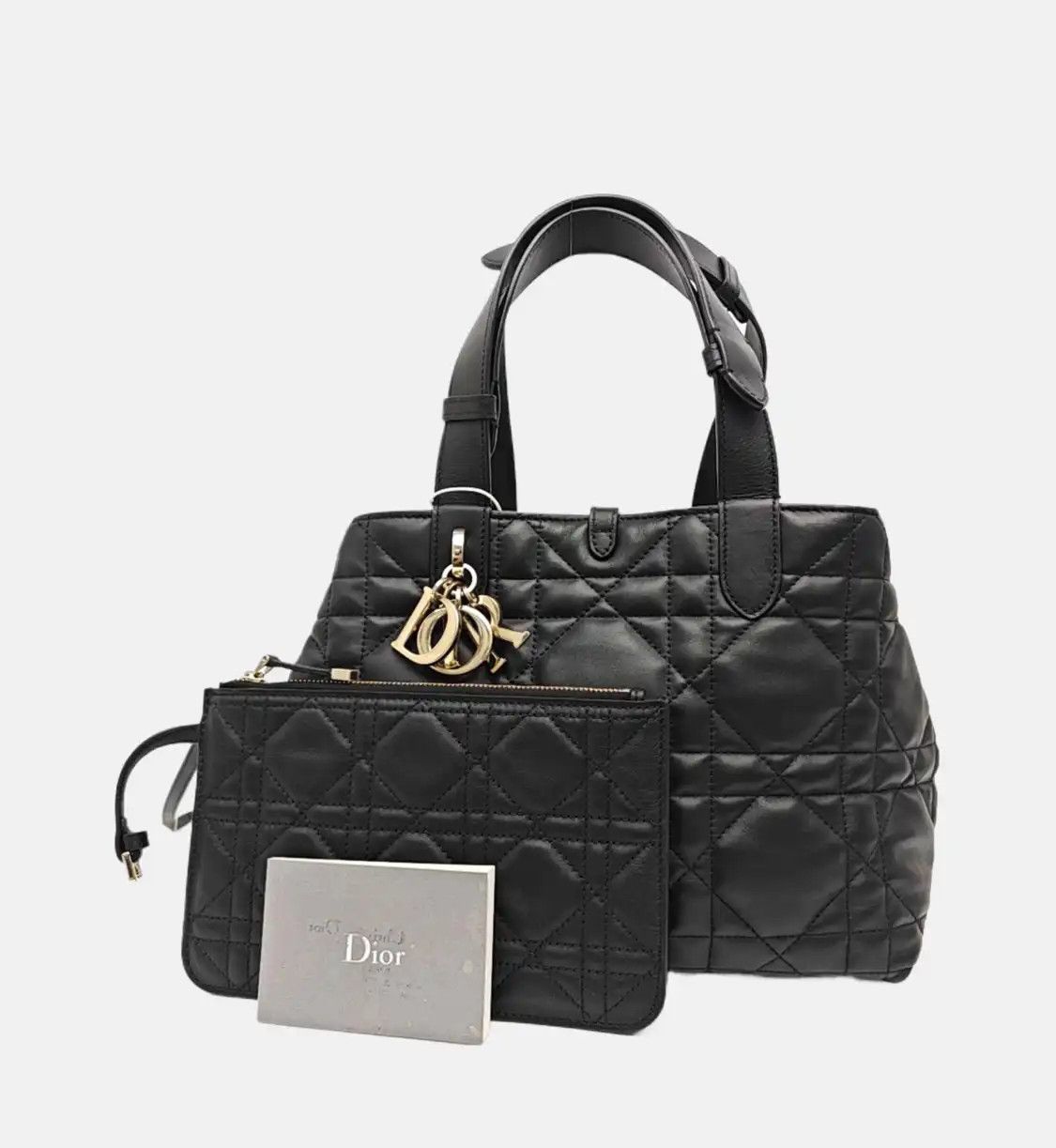 Dior DIOR Toujours Medium black cowhide leather rattan plaid quilted handbag shoulder Size ONE SIZE - 8 Thumbnail