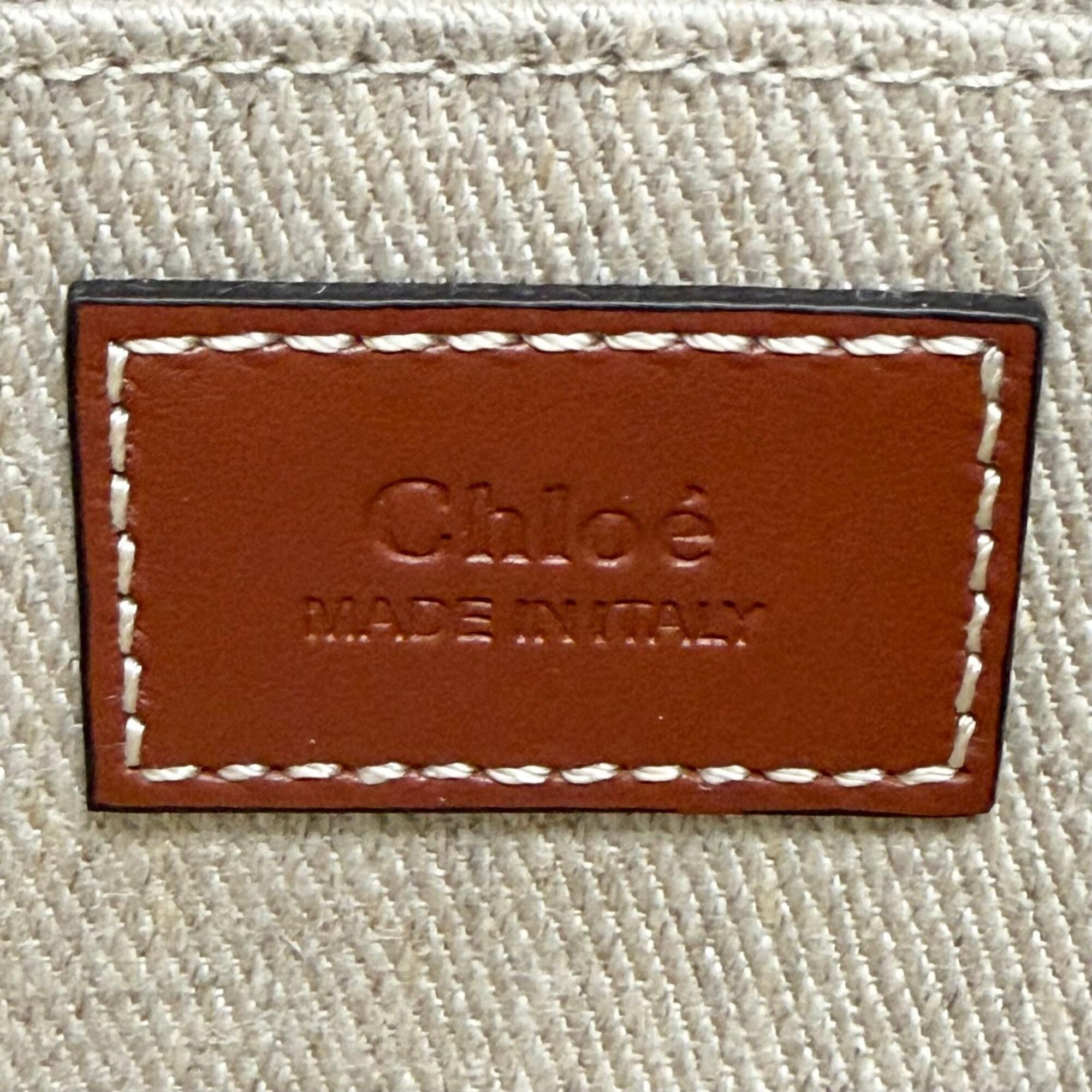 Chloe Chloé Chloe CHC22AP237I2690U Woody Mini Tote Bag, Linen and Calf Leather, Logo Shoulder Beige/Brown, Made in Italy, Women's, with Dust Bag. Size ONE SIZE - 11 Thumbnail
