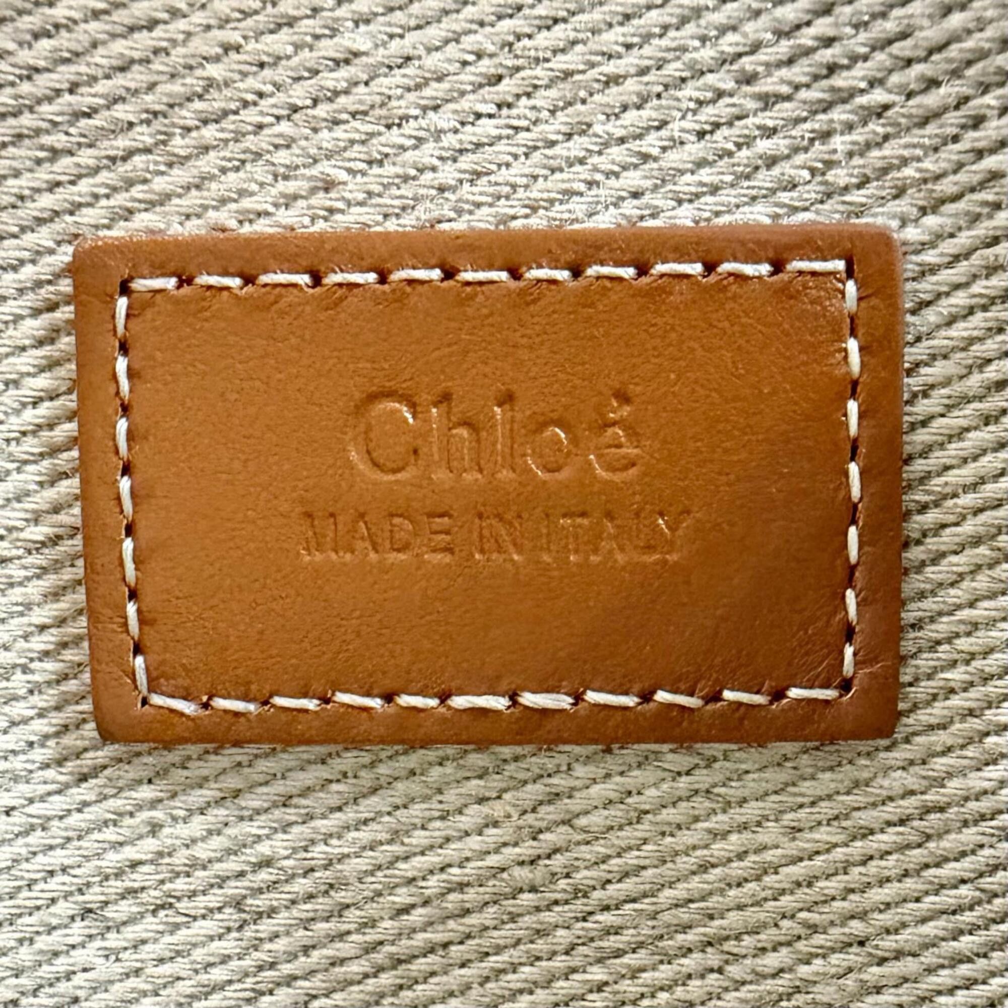 Chloe Chloé Chloe CHC23AS397L17 Woody Small Tote Bag, Leather & Linen, 2-Way Handbag, Beige, with Dust Women's. Size ONE SIZE - 10 Thumbnail