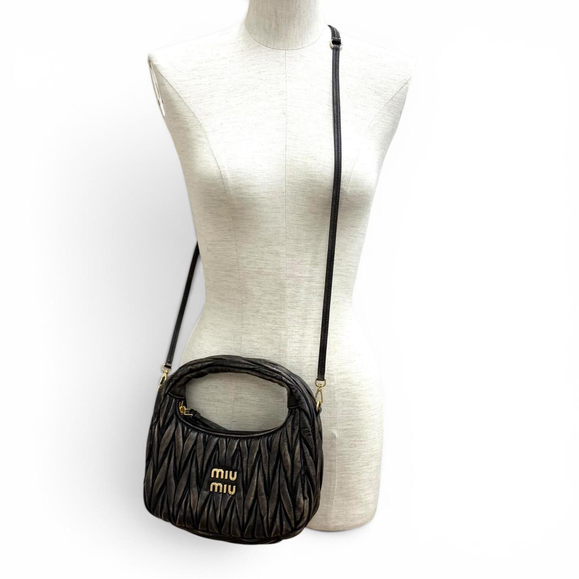 Miu Miu Miu Miu MIUMIU Wonder Matelassé Leather Hobo Bag, CAFFE Logo Hardware, 2-Way Shoulder Made in Italy, Women's Size ONE SIZE - 5 Thumbnail