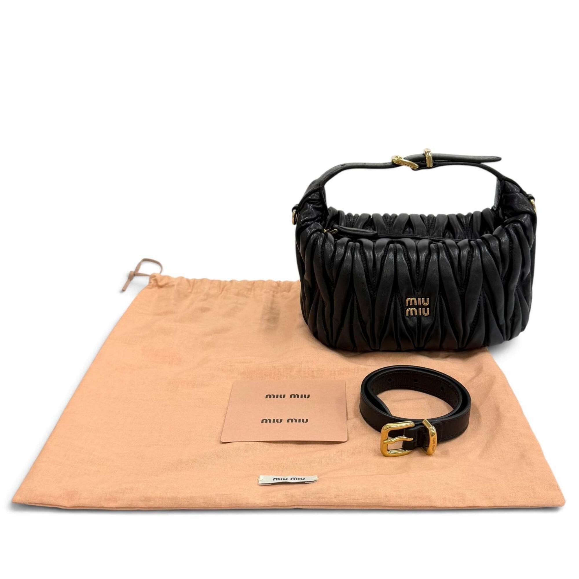 Miu Miu Miu Miu MIUMIU 5NE026 Logo Hardware Matelassé 2-Way Lambskin Shoulder Bag Black Made in Italy Women's with Dust Size ONE SIZE - 2 Thumbnail