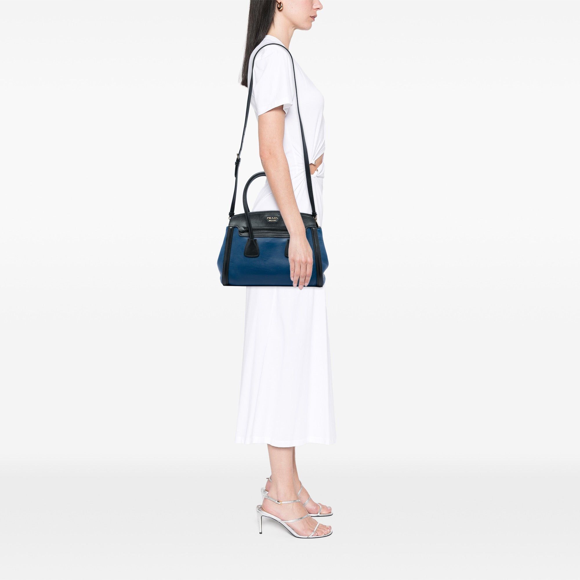 Prada Bicolor Saffiano Trimmed City Calf Double Zip Satchel Size ONE SIZE - 6 Thumbnail