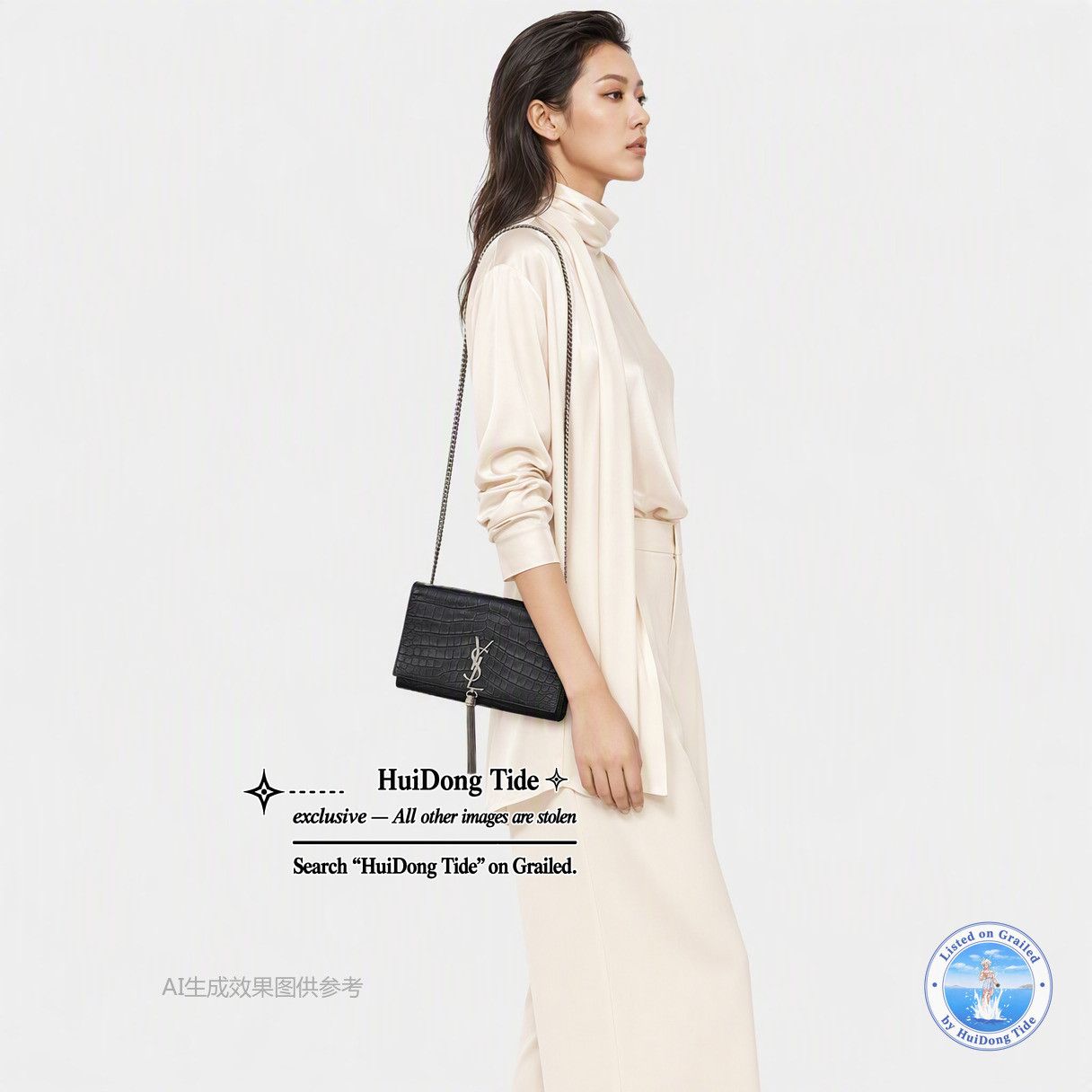 Saint Laurent Paris Saint Laurent Kate Croc-Embossed Tassel Shoulder Bag Size ONE SIZE - 2 Thumbnail