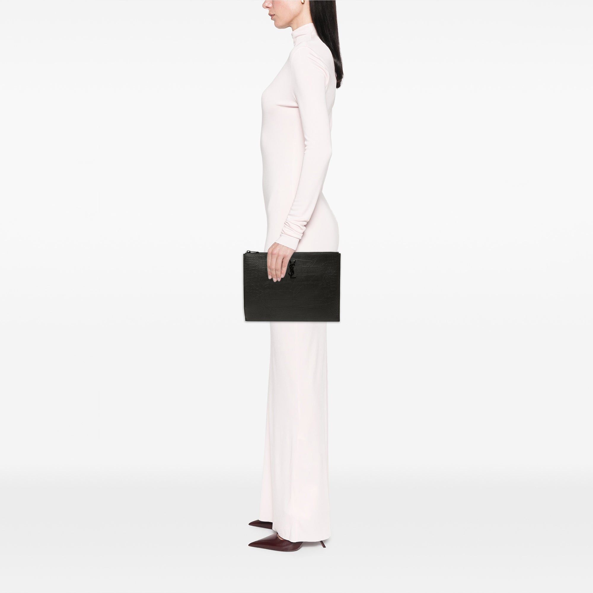 Saint Laurent Paris Croc Embossed Leather Monogram iPad Case Size ONE SIZE - 6 Thumbnail