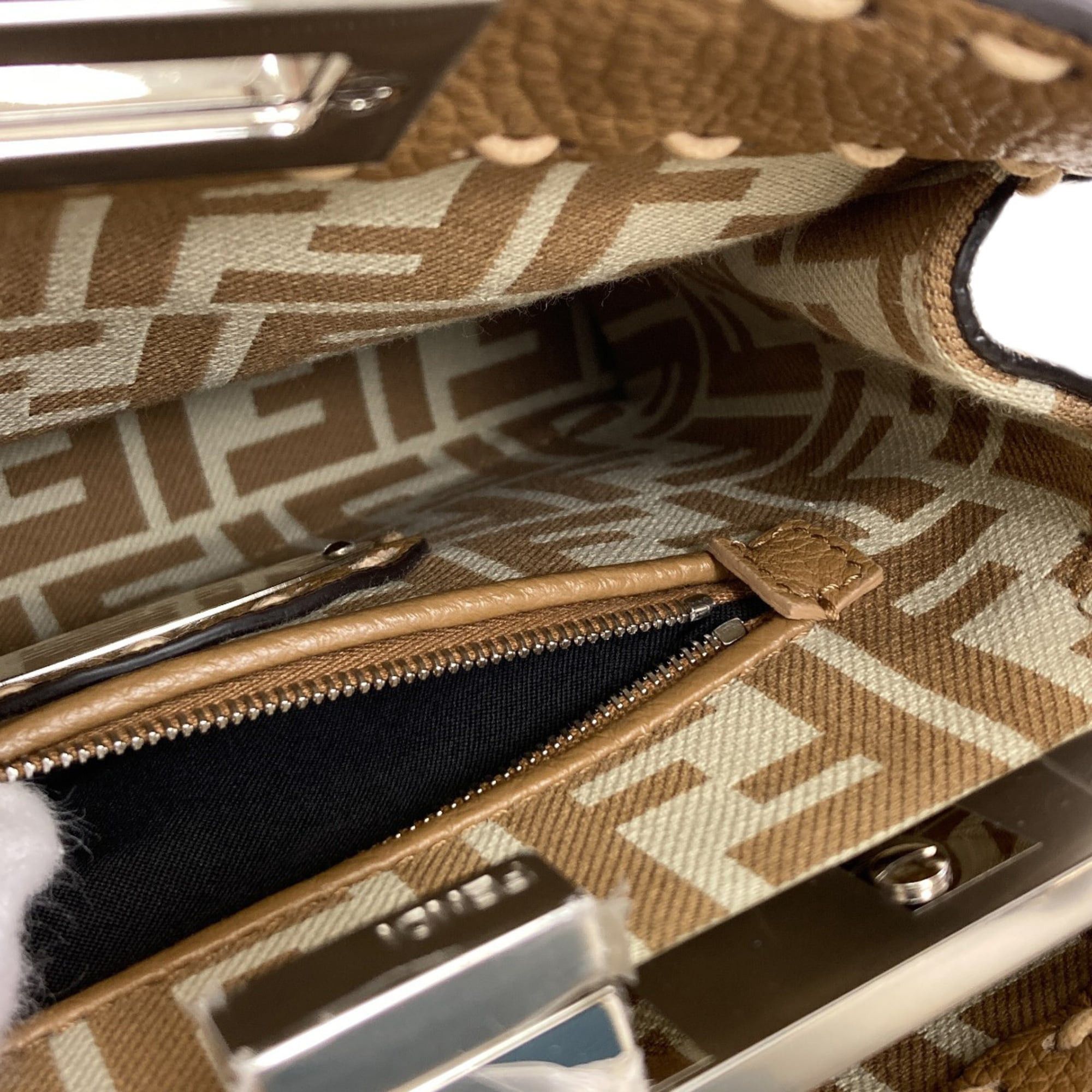 Fendi Fendi Peekaboo Mini Selleria Pecan Stripe 2-Way Handbag Canvas Women's FENDI Size ONE SIZE - 8 Thumbnail
