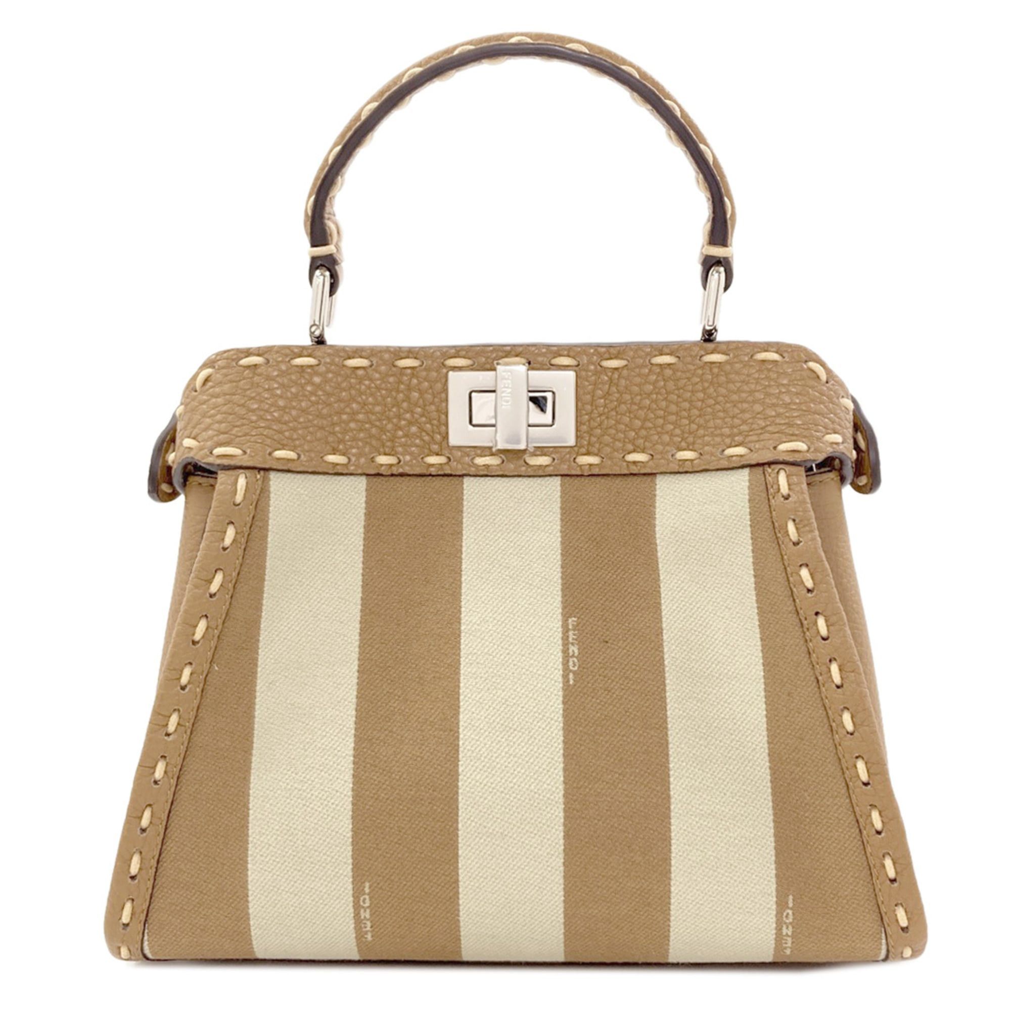 Fendi Fendi Peekaboo Mini Selleria Pecan Stripe 2-Way Handbag Canvas Women's FENDI Size ONE SIZE - 2 Thumbnail
