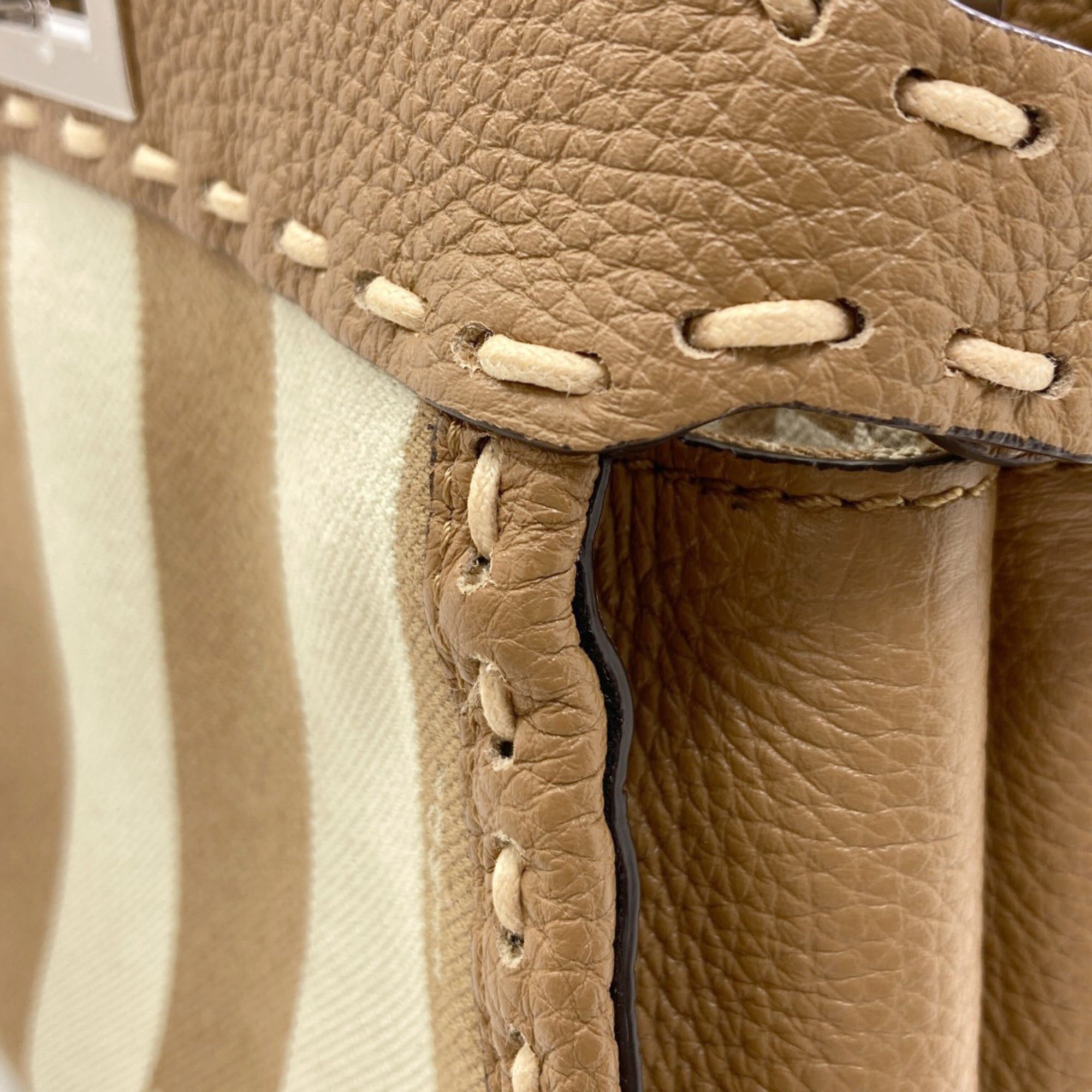 Fendi Fendi Peekaboo Mini Selleria Pecan Stripe 2-Way Handbag Canvas Women's FENDI Size ONE SIZE - 9 Thumbnail