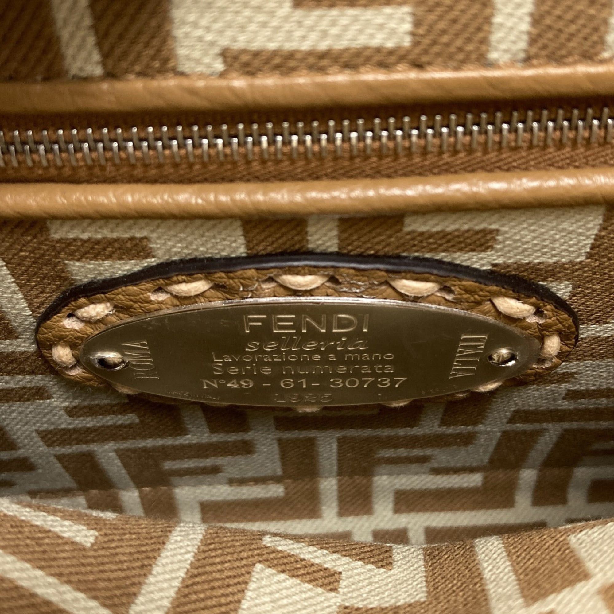 Fendi Fendi Peekaboo Mini Selleria Pecan Stripe 2-Way Handbag Canvas Women's FENDI Size ONE SIZE - 6 Thumbnail