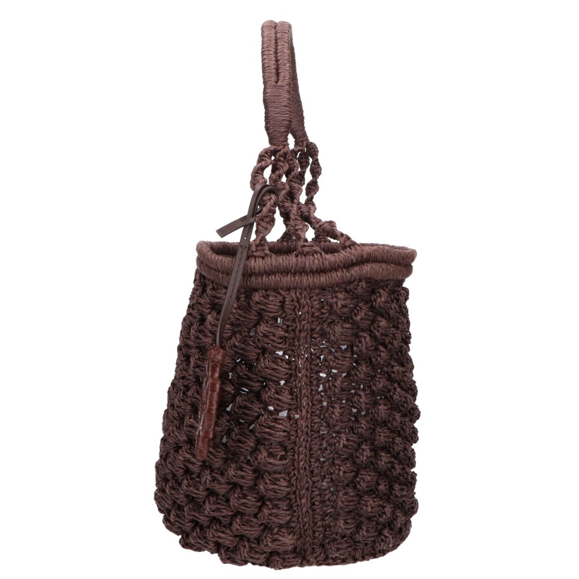 Tory Burch Tory Burch Ella Hand-Crocheted Popcorn Bucket Bag, Brown, Women's Handbag Size ONE SIZE - 4 Thumbnail